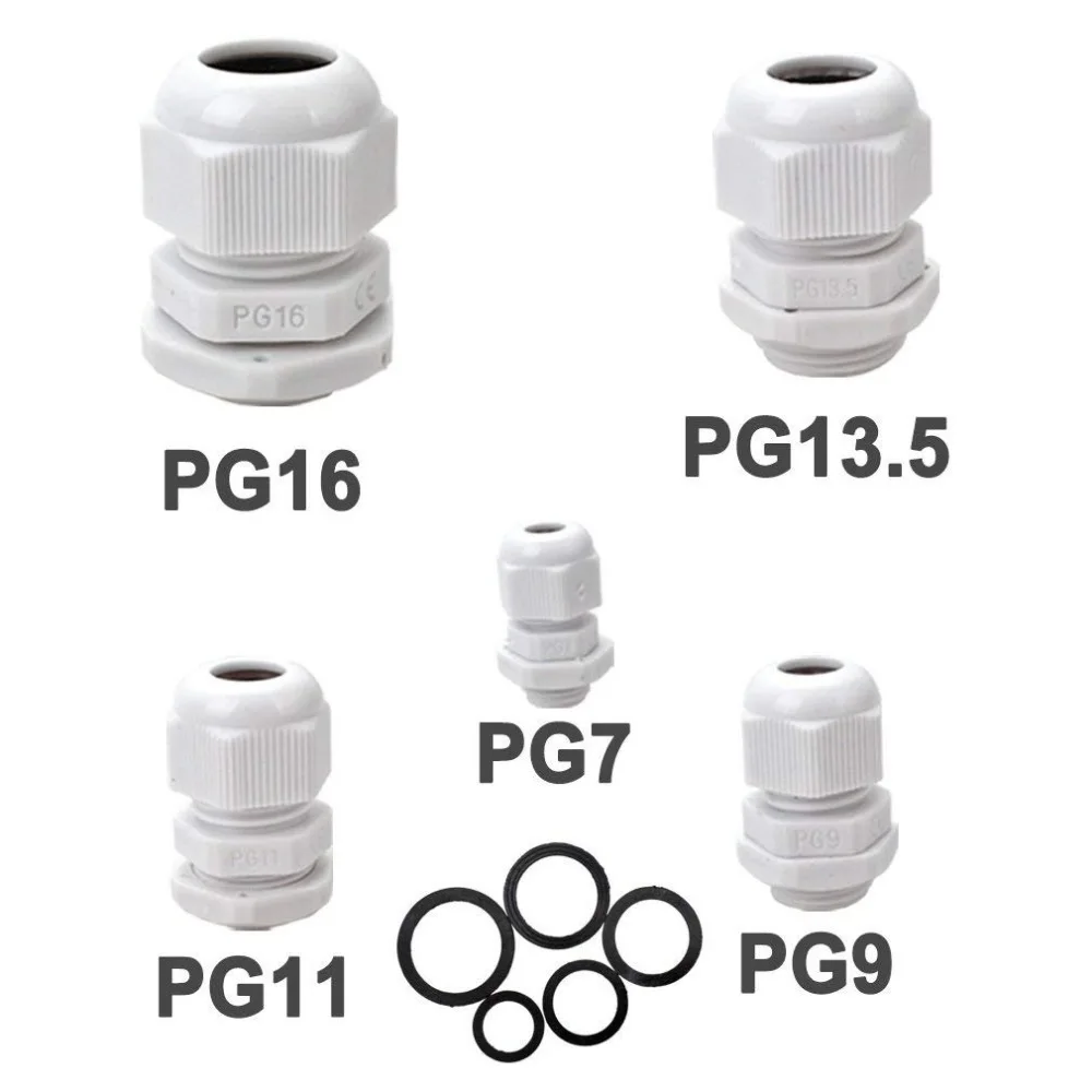 25 шт. Пластик Водонепроницаемый Регулируемый 3,5-13 мм Кабельные вводы суставов PG7 PG9 PG11 PG13.5 PG16 белый