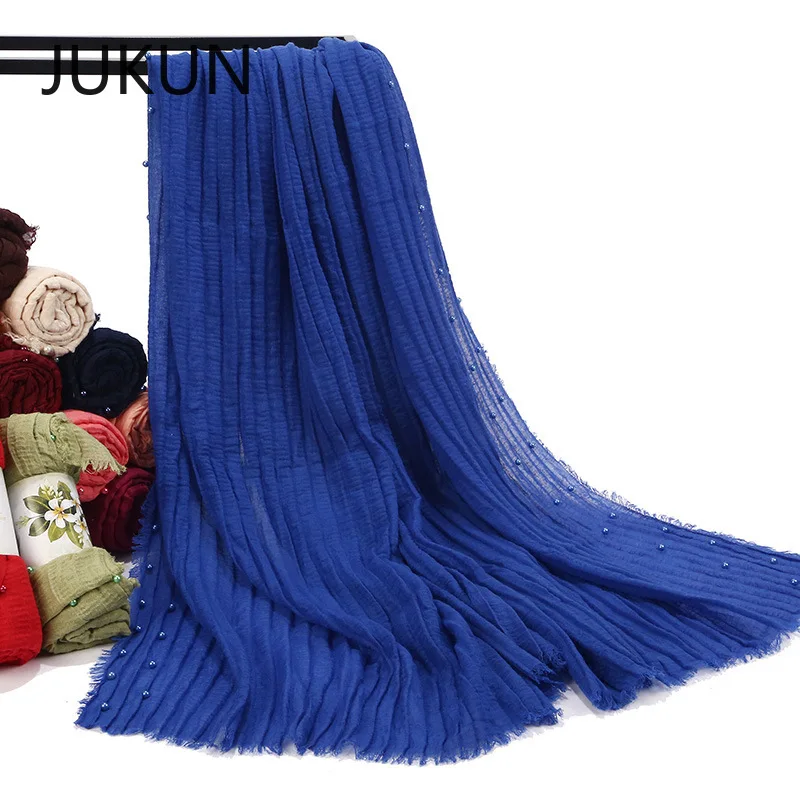 

Pearl beaded solid color cotton and linen scarves sunscreen shawl wild dual-use Muslim hijab scarf warm scarf women