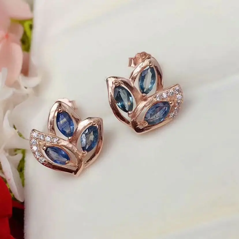 

shilovem 925 silver sterling natural sapphire stud earrings party fine Jewelry women trendy new gemstone 2.5*5mm tfe2.50501agl