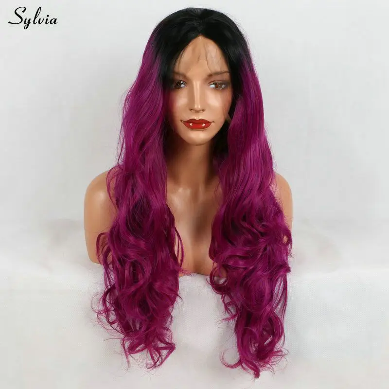 Sylvia Ombre Фиолетовый парик черный корни средства ухода за кожей волна натуральный