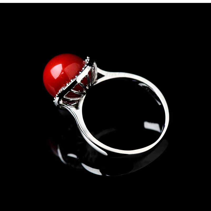 Кольцо с красном искусственным кораллом Большой Круглый Шарик Позолоченные Обручальные Кольца Для Женщин с Кристаллом