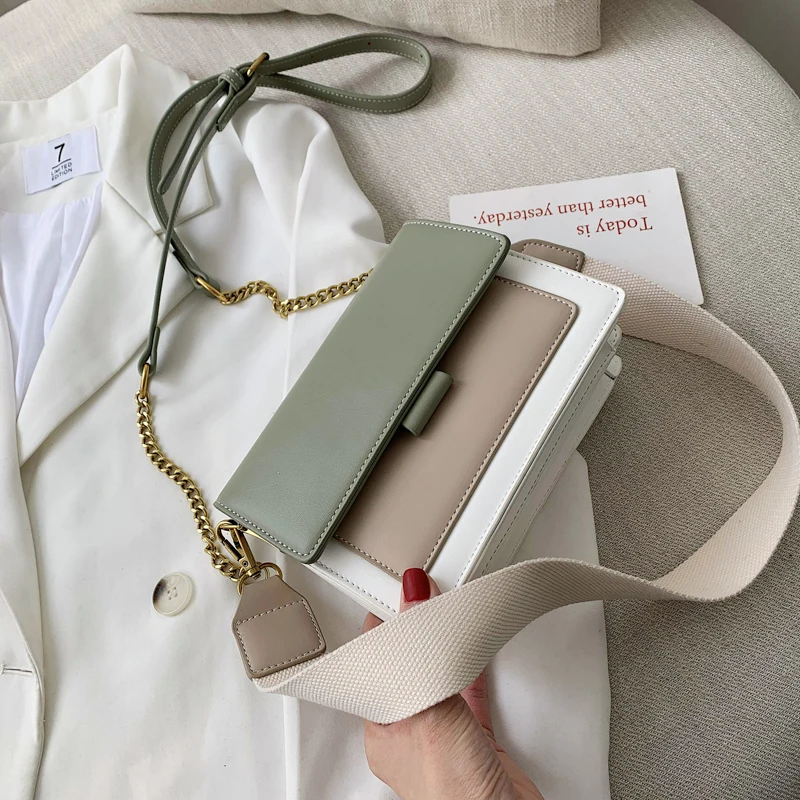 Элегантная женская сумка на застежке, маленькая квадратная сумка, модная качественная дизайнерская женская сумка из искусственной кожи, Повседневная сумка через плечо - Цвет: Matcha green