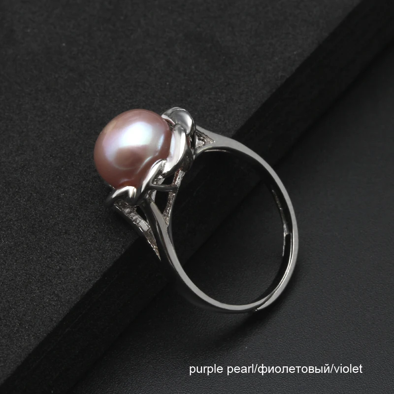 Настоящее цветочное кольцо серебро 925, белое черное кольцо с натуральным пресноводным жемчугом регулируемое - Цвет камня: purple pearl ring