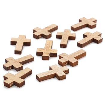 

Linsoir 30pcs/lot New Fashion Catholic Christ Nature Wooden Pendant With Hole Wholesale Jesus Cross Wood Beads DIY Jewelry
