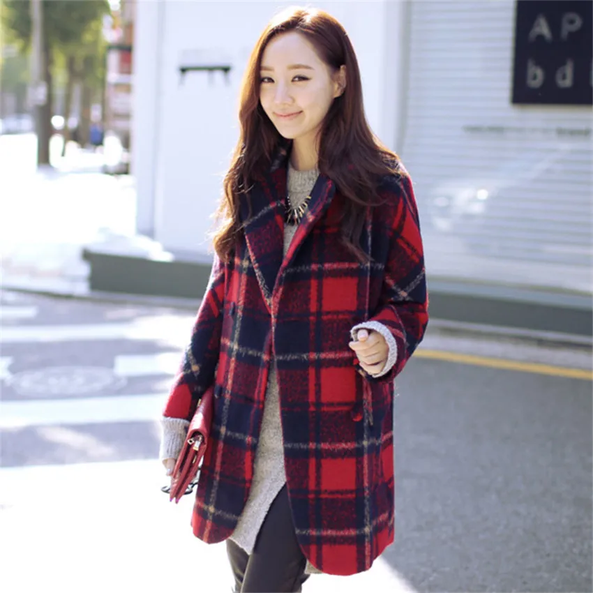 2015 nouveau automne hiver rouge à carreaux manteau femmes laine mode veste  mince cocon design décontracté de haute qualité laine vêtements C186 -  AliExpress