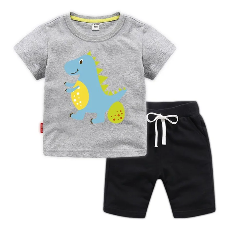 Moggi Cat Enjoy Kids Clothes Active Boys Sets Summer Short Sleeve Shirts+Shorts Pants Dinosaur 2 pieces Clothing Children 2019 (4)