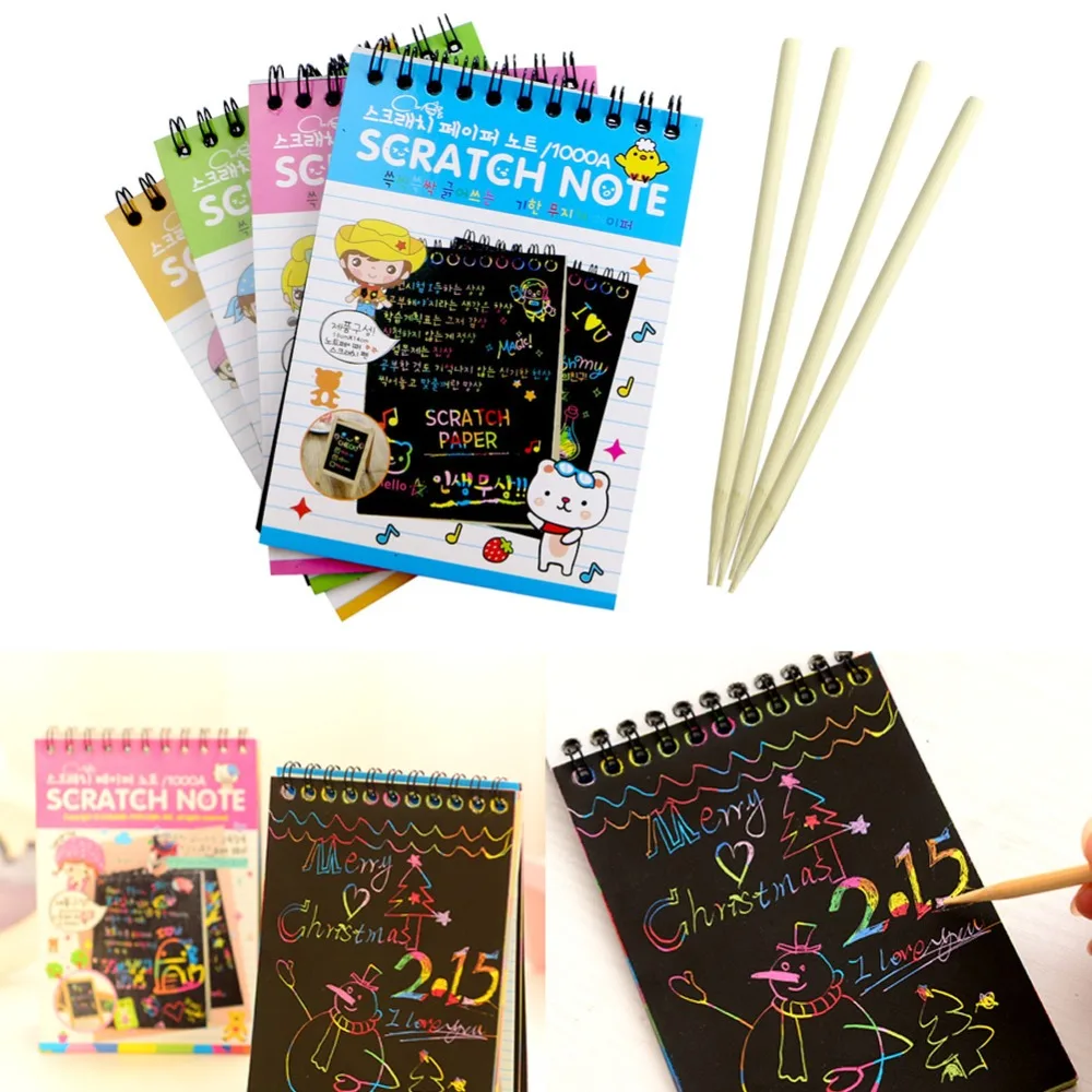 Creative DIY Draw Sketch Notes Kid Toy Notebook Scratch Note Black