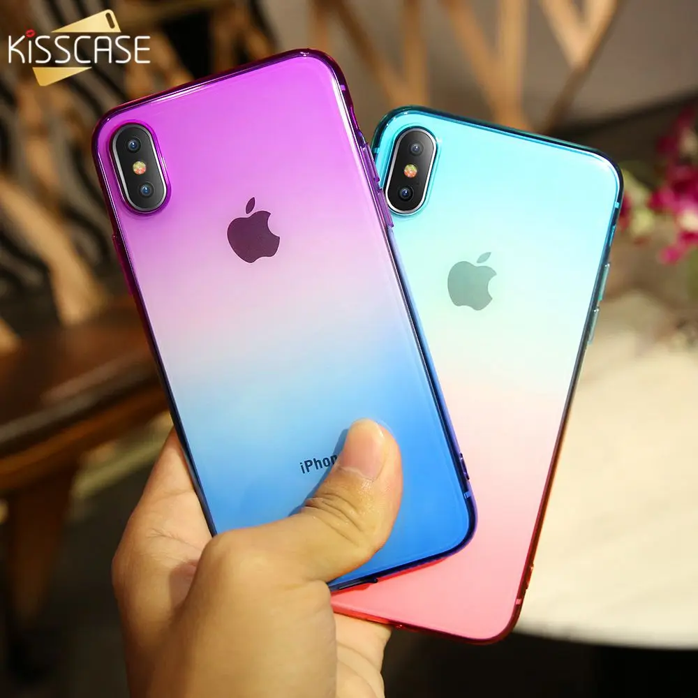 

KISSCASE Double Color Gradient Case For iPhone XR X 7 8 7 Plus 8 Plus Soft TPU Cases For iPhone 6S 6S Plus S 5 Se XS Max