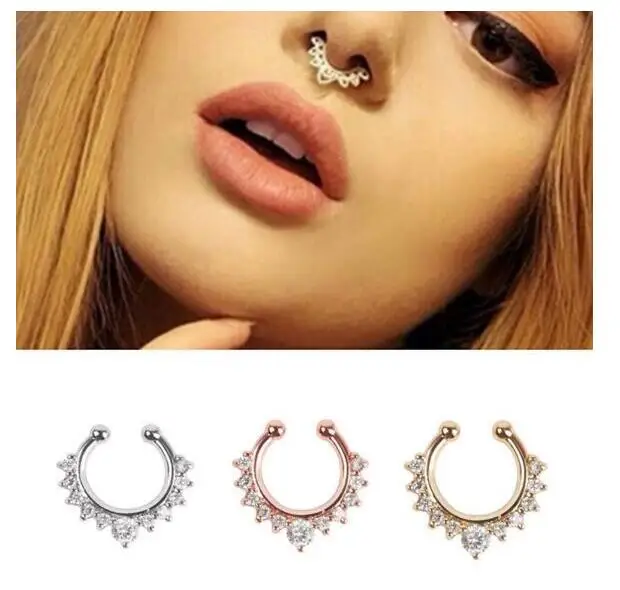 

2pc/lot Jeffreeing Star nose Rings Crystal Fake Nose Ring Septum Piercing Hanger Clip On Body Jewelry Nose Hoop rings colourpop