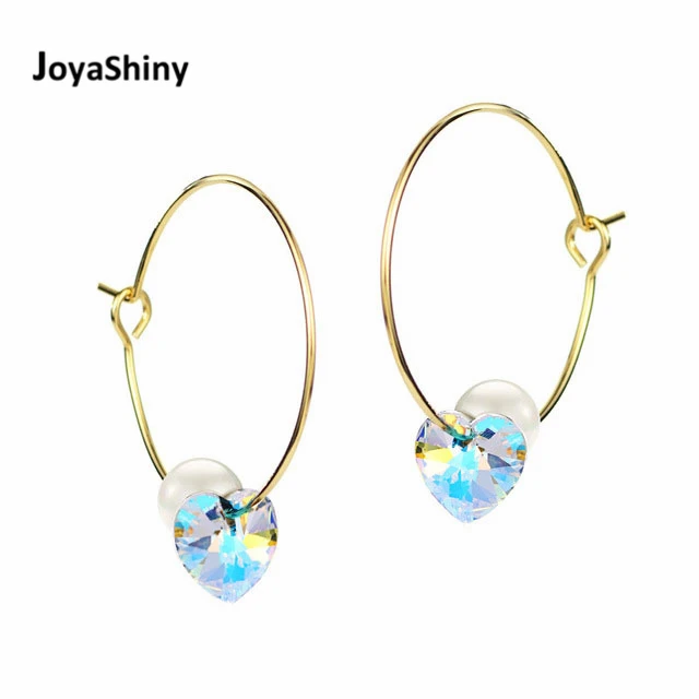 Joyashiny синие кристаллы сердца от Swarovski серьги-кольца для женщин имитация жемчуга ювелирные изделия Висячие серьги День святого Валентина - Окраска металла: Gold Plated Ab