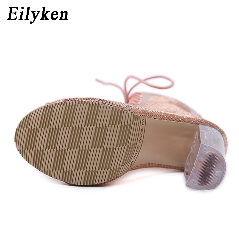 Eilyken/женские босоножки на высоком каблуке с открытым носком и кристаллами цвета шампанского; прозрачные босоножки на шнуровке с закрытой пяткой и ремешком на щиколотке; туфли-лодочки