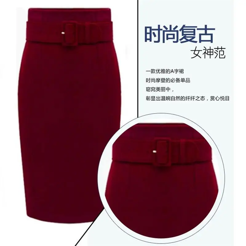 Новая мода осень зима женские однотонные тонкие юбки Хлопок размера плюс высокая Талия Saias Femininas Повседневная миди юбка-карандаш