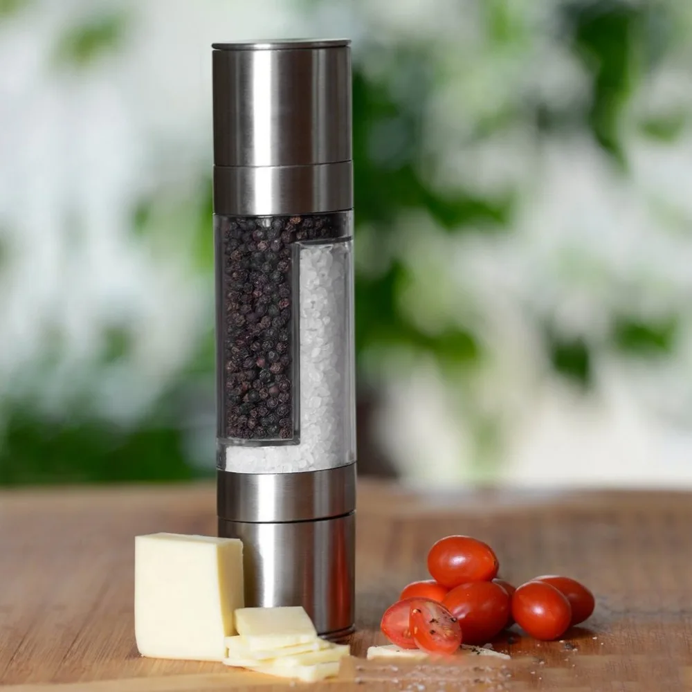 New 2 In 1 Stainless Steel Manual Pepper Salt Spice Mill Grinder Seasoning Kitchen Tools Grinding for Cooking Restaurants