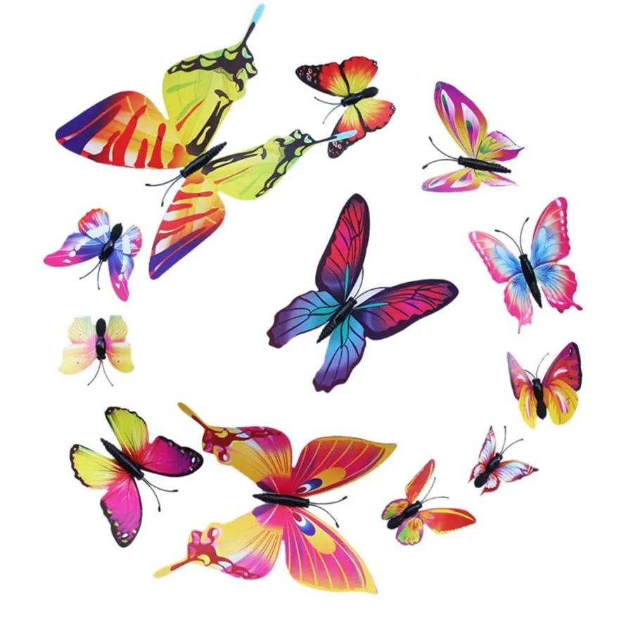 New Butterfly Wall Sticker For Kids Room Cartoon 12 Pcs 3D Multicolor