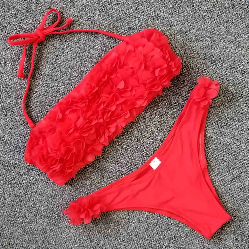Новинка, бикини, женская одежда для плавания, бандо, купальник, лепесток, комплект бикини, Бразильский бикини, купальный костюм с пуш-ап, одежда для плавания, Пляжная женская одежда - Цвет: GCA18126-Red