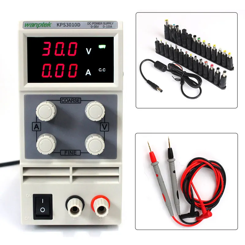 

DC Power Supply Variable, Wanptek Adjustable Switching Regulated Power Supply Digital, 30 V 10A with probe pen 28PCS Terminal