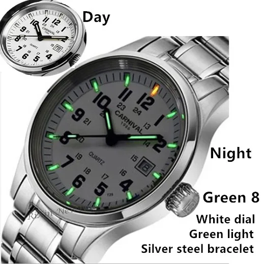 Трития часы военная погружение спорт водонепроницаемый 200 м ронда кварц световой полный стали мужские люксовый бренд кожаный ремешок часы - Цвет: Green 8 Steel white