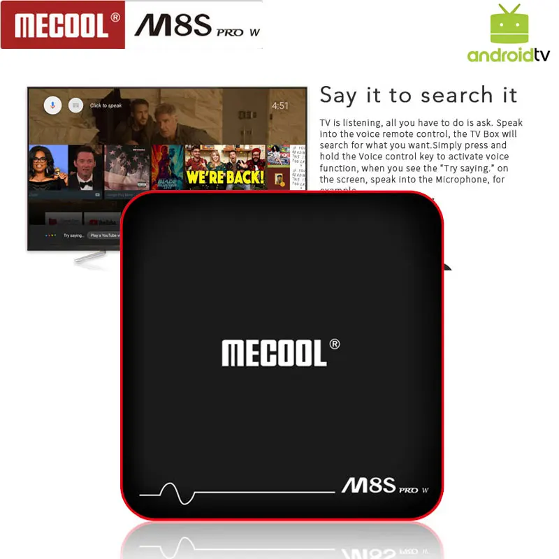 

MECOOL M8S PRO W Amologic S905W Quad core android 7.1 2gb DDR4 16gb Rom 4K30fps H.265 2.4GHz WiFi voice control smart tv box
