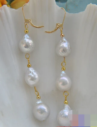 

hj 00420 WHITE ALMOST ROUND KESHI REBORN PEARL DANGLE EARRING