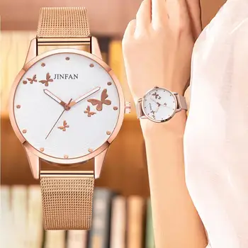 

New Arrive Women Bracelet Watch Metal Mesh Belt Rose Gold Butterfly Dial Fashion Luxury Ladies Quartz Watch Relogio Feminino