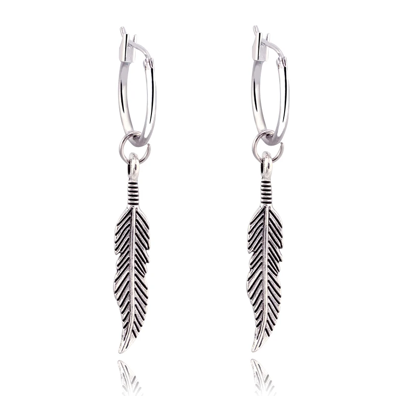 Pendientes de aro con colgante de plumas de Color Vintage étnico 1 par pendientes de aro para HON Pendientes de aro con colgante de plumas de Color Vintage étnico 1 par pendientes de aro para HON