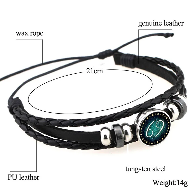 NIUYITID Constellation Bracelets For Women Men Fashion Handmade Braided Adjustable Leather Bracelets Jewelry (15)