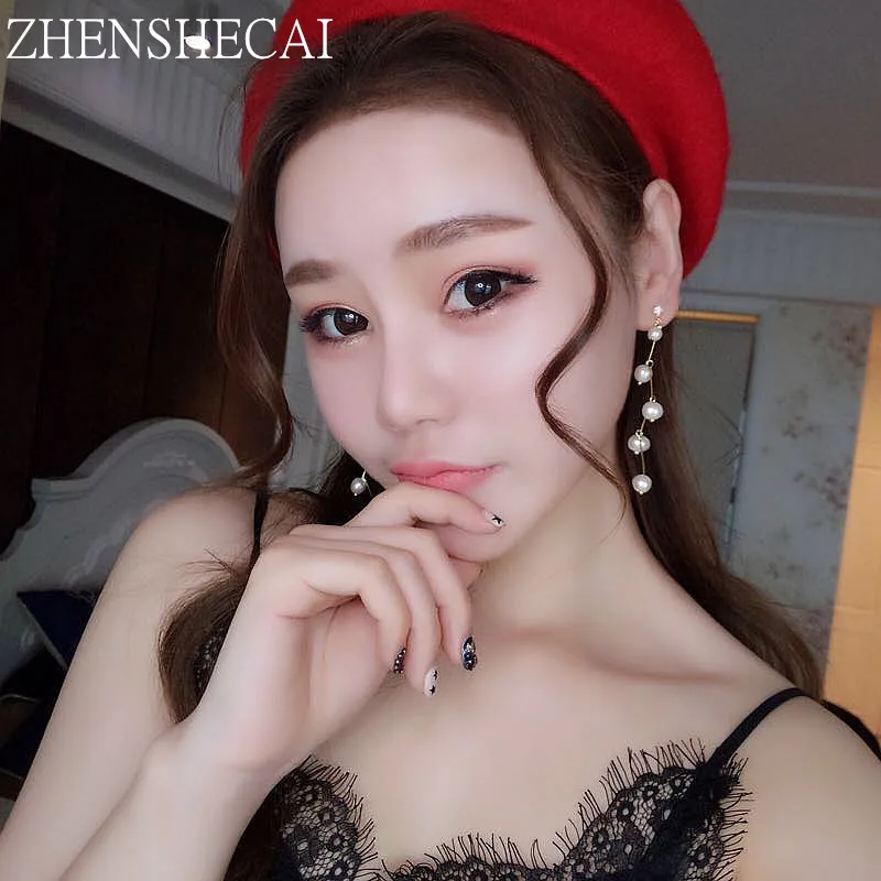 

Rhinestone simulated-pearl Earring Curved tree branches Shape Long Drop Tassel Earring Fashion Jewelry For Women Girl Gift E056