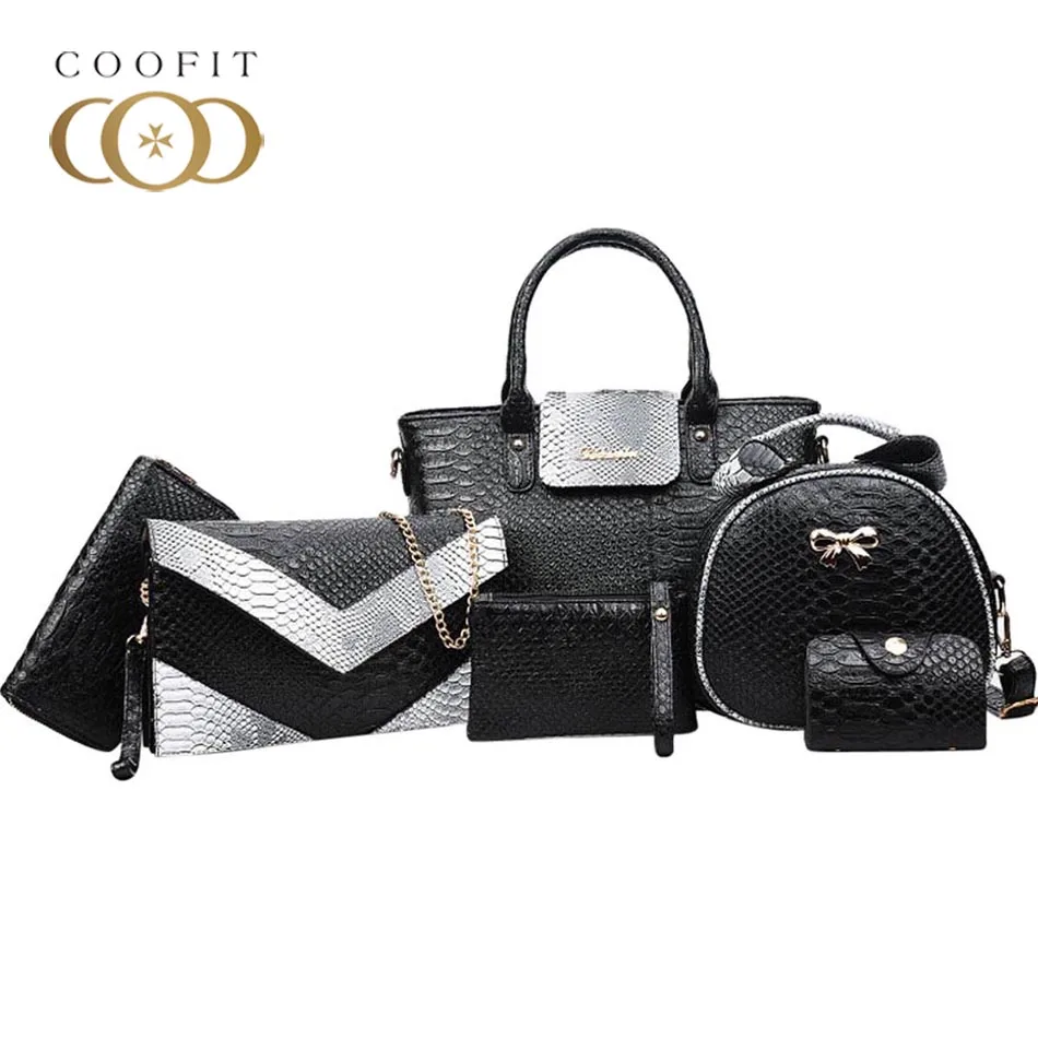 

Coofit 6 Pcs Handbag Stylish Crocodile Pattern Shoulder Bag Composite Bags Fashion Girls Purse Wallet Female Bolsas Feminina Bag
