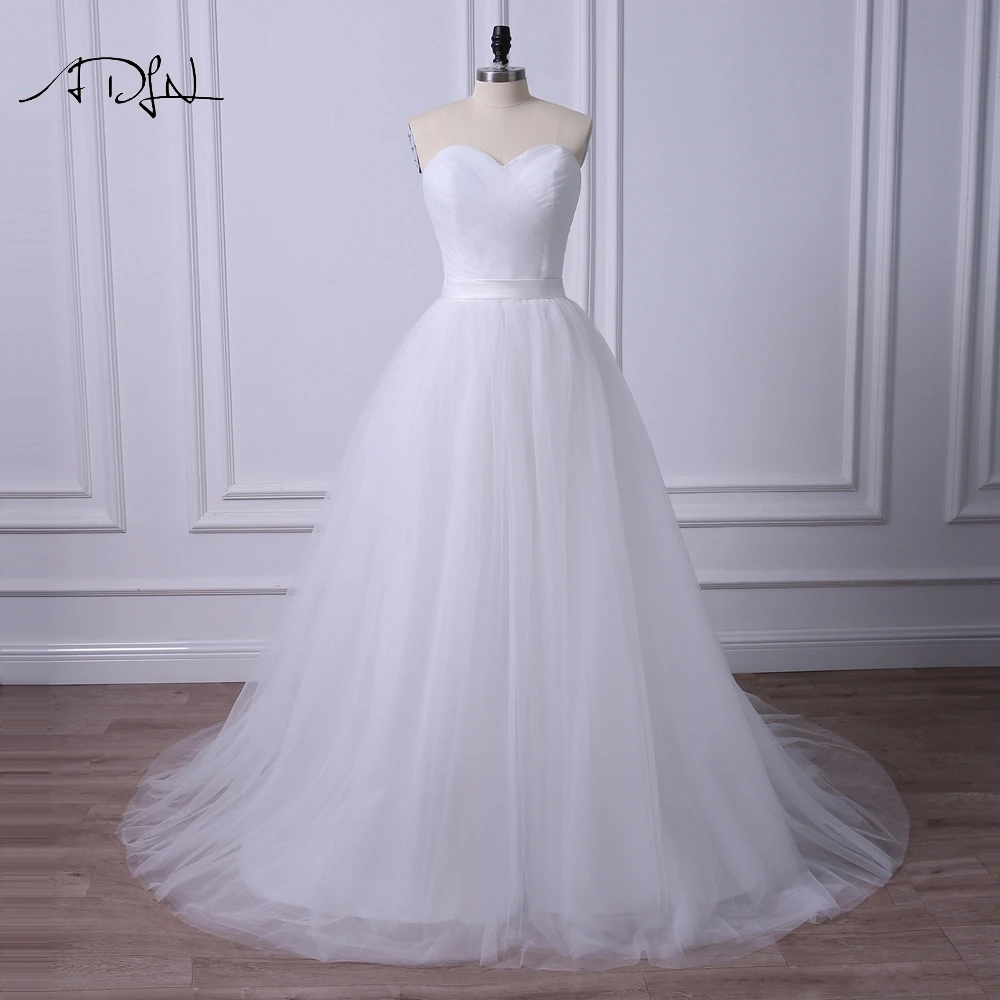 

ADLN Simple White/Ivory Plus Size Wedding Dresses 2019 Sweetheart Sleeveless Corset Bridal Gown with Pleats Robe de Mariage