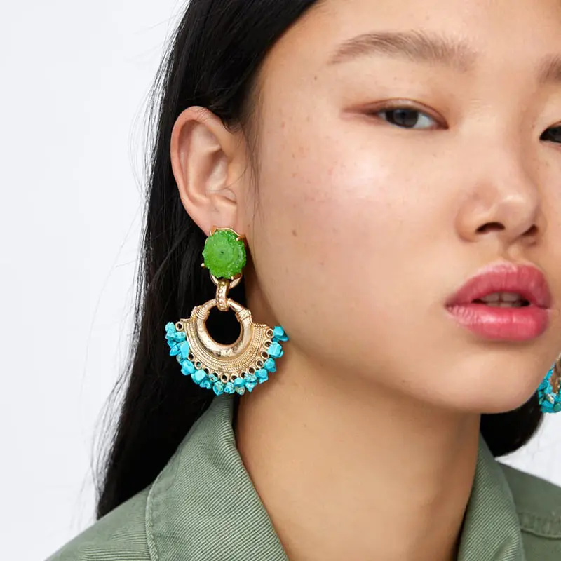 JUST FEEL Boho Fashion ZA Simulated Pearl Tree Dangle Drop Earrings For Women Hanging Statement Metal Earrings Jewelry Wedding