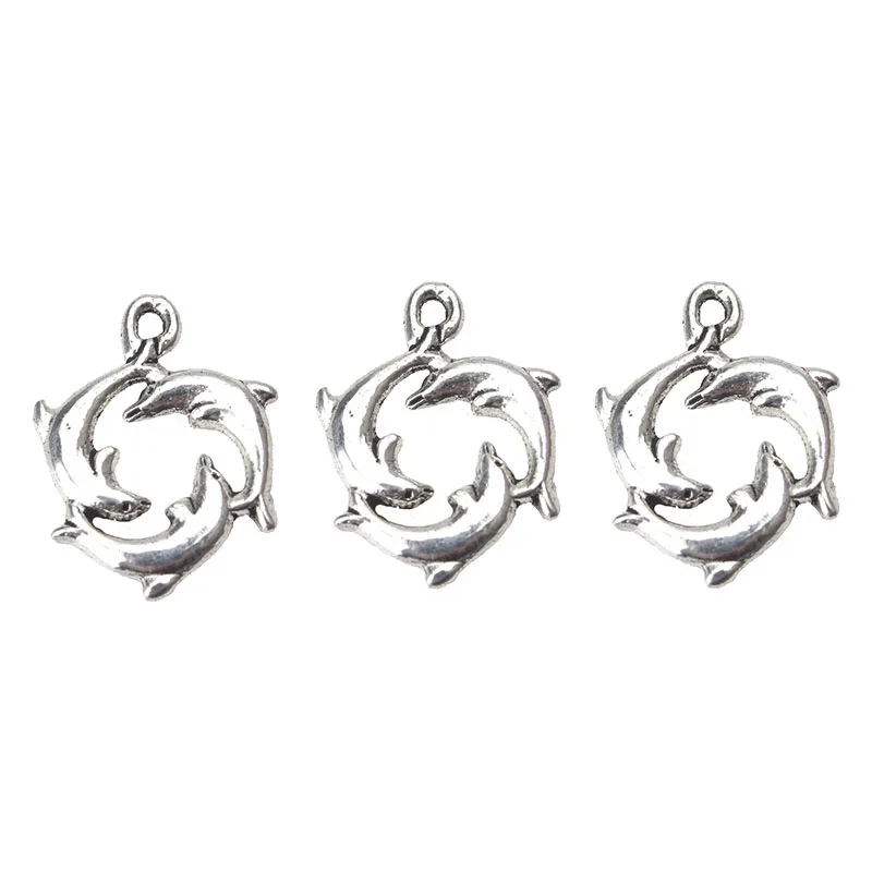 10 шт./лот подвеска из легированной стали Silvertone Dolphin для DIY брелок ожерелье