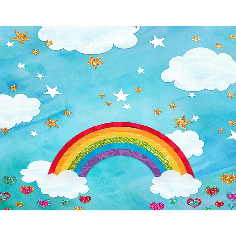 漫画青空雲虹の背景新生児写真撮影 プリント愛の心金の星赤ちゃん子供の写真撮影の背景 Aliexpress 家電製品