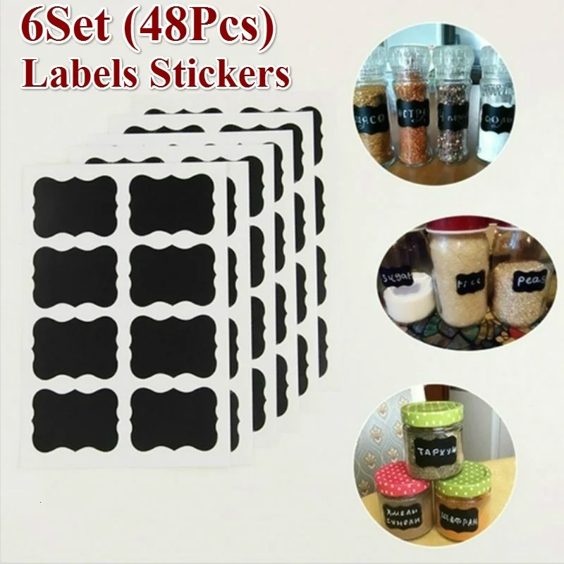 

6 Sheets (48Pcs) Blackboard Chalk Board Stickers Craft Kitchen Jar Labels