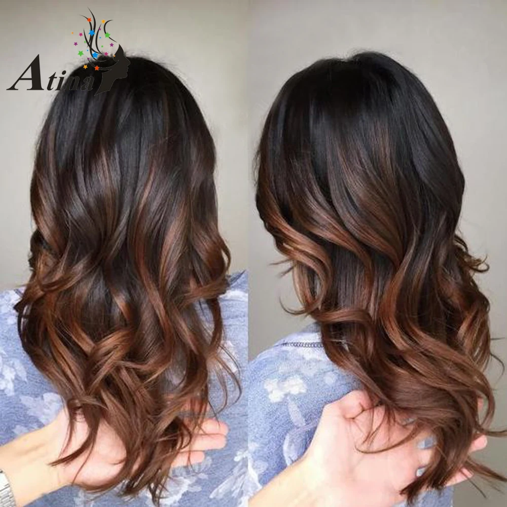 

Ombre Human Hair Lace Front Wig Loose Wavy Remy Hair Brazilian Wig With Baby Hair 150% Density 1BT30 Preplucked Virgin Wig Atina