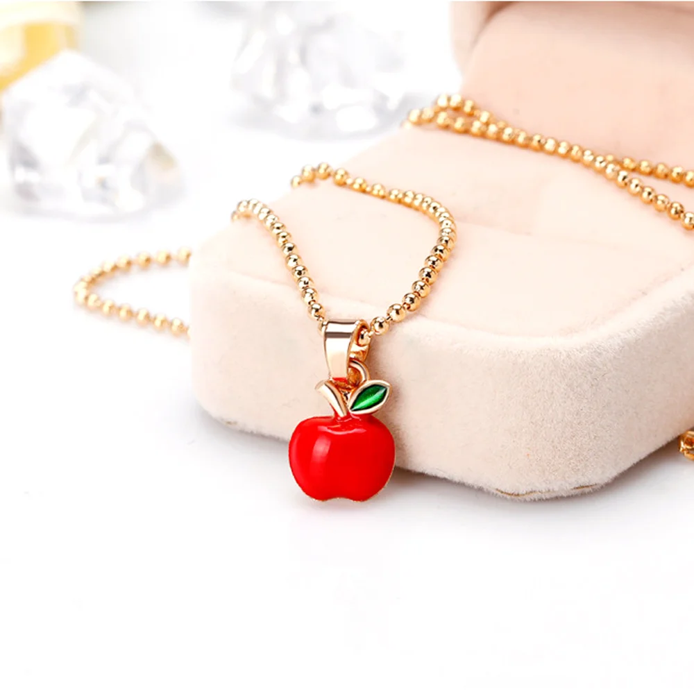 2018 Fashion Enamel Necklace And Earrings Sets For Women Christmas Eve Red Apple Gold Pendant Necklace Christmas Jewelry Gift  (3)