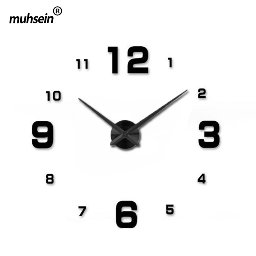 

2019muhsein Full Black Wall Clock Modern DesignHome Decoration Big Mirror 3D DIY Large Decorative Wall Clocks Watch Unique Gift