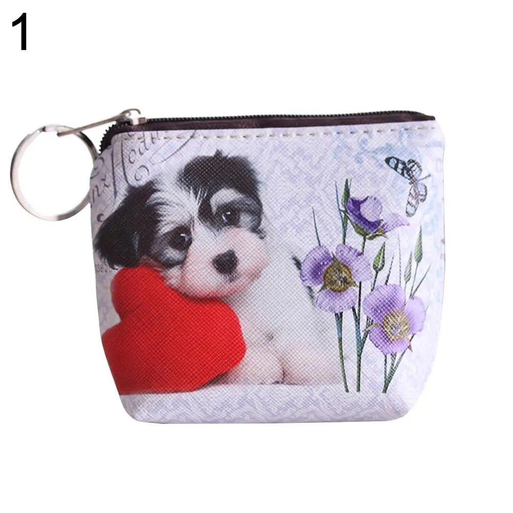 

Women Girl Cute Dog Cat Leather Clutch Short Coin Purse Zipper Pocket Small Wallet Small Female Purse for Coins