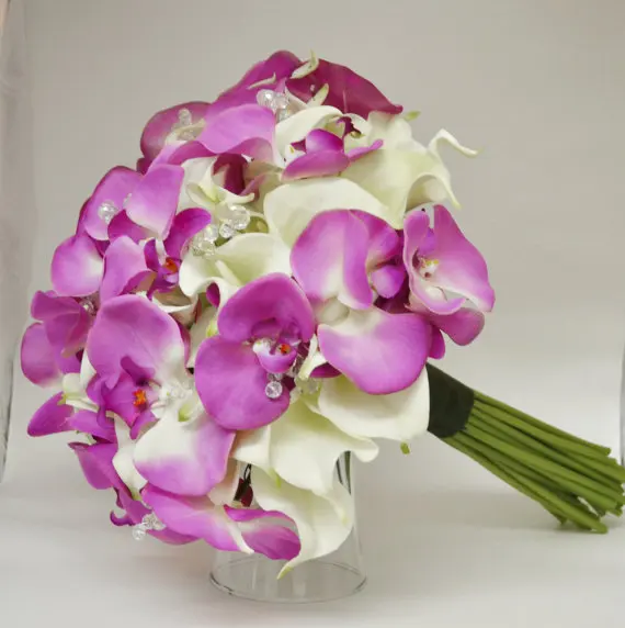 Романтический Искусственный Свадебный букет, фиолетовый моль, Орхидея и белая Лилия, cala, букет цветов, украшение дома - Цвет: Фиолетовый