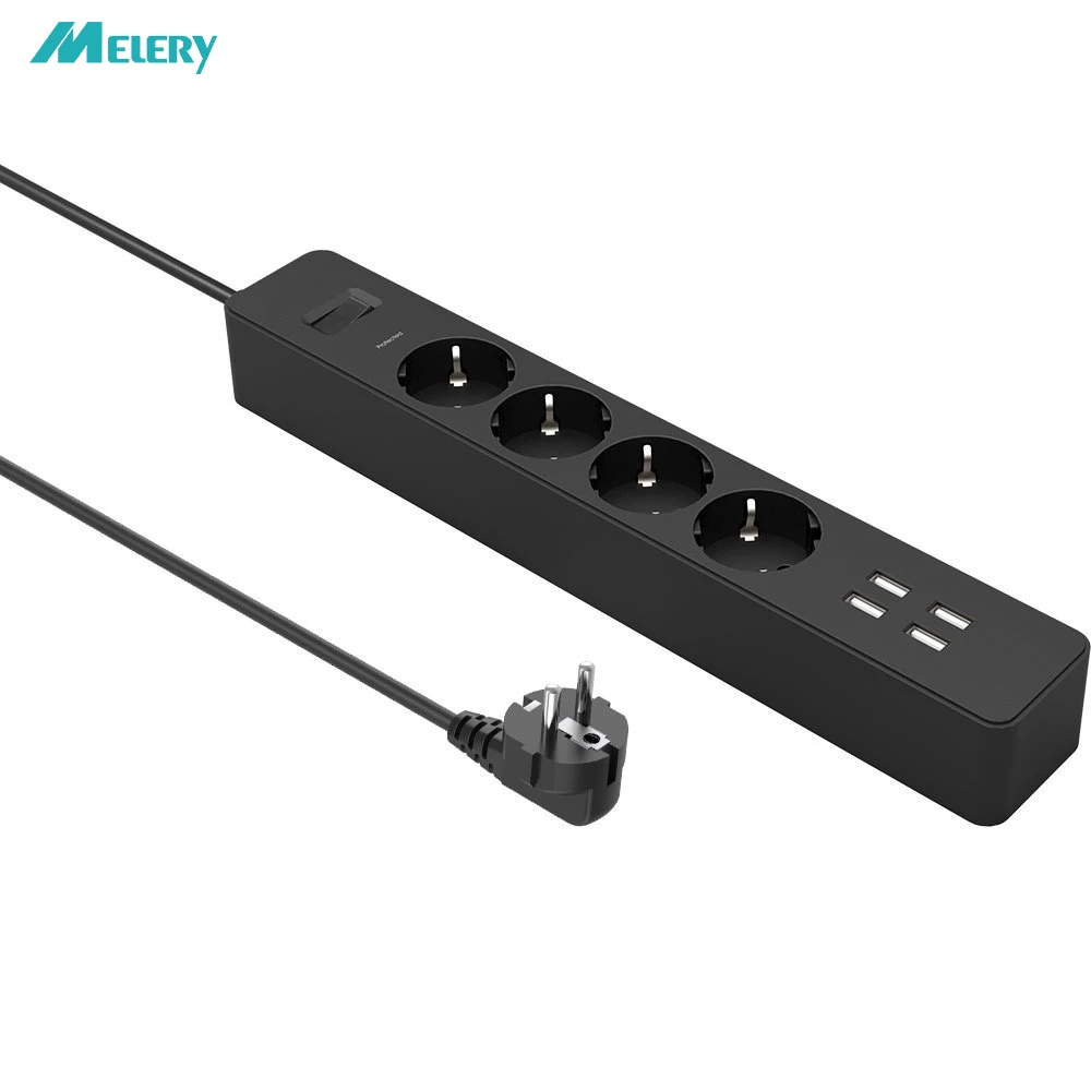 

USB Power Strip Surge Protector 4 AC EU Outlets Multiple Electric Plug Sockets with USB 1.8m Extension Cable Extension Strip