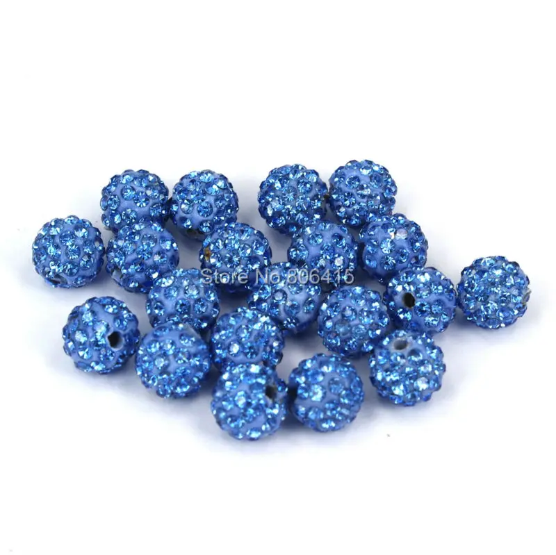 

100pcs 10mm Light Blue Top Quality Czech Crystal Rhinestones Pave Clay Round Disco Ball Spacer Beads Bracelet Necklace