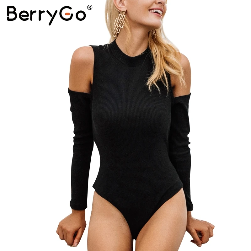 Женский Трикотажный боди BerryGo Черный Повседневный эластичный комбинезон с