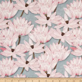 

Retro light grey black lotus pond lotus Lotus flower print dress Patchwork Cotton Fabric tissus (1 meter)