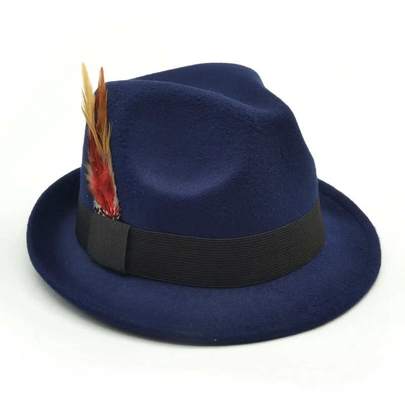 Винтажные джазовые шляпы, женские шерстяные фетровые шляпы с перьями, одноцветные фетровые шляпы Трилби, шапка для церкви, повседневные шляпы джентльменов, мужские шляпы - Цвет: Многоцветный
