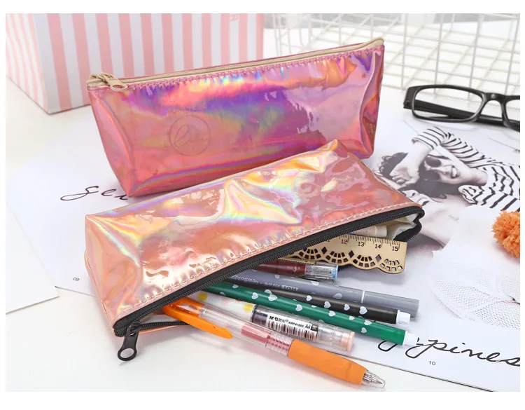 Ярких цветов лазерной пенал для девочек милые канцелярские сумки творчески Пу Карандаш сумка школьный пенал принадлежности Студент