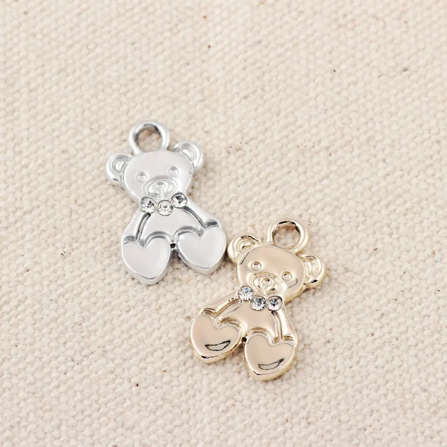 

MRHUANG 10pcs Lovely Rhinestone Bear Charms Alloy Pendant fit for bracelet DIY Fashion Jewelry Accessories