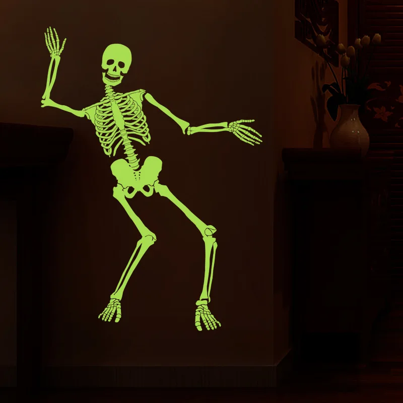 Human Skeleton Luminous Stickers Halloween Decoration Decal Self