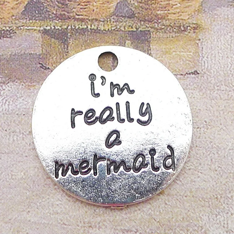 100PCS Hand Stamped Alloy Lettering I'm really a mermald DIY Charms Dangle For Jewelry Gifts 21*21mm | Украшения и аксессуары