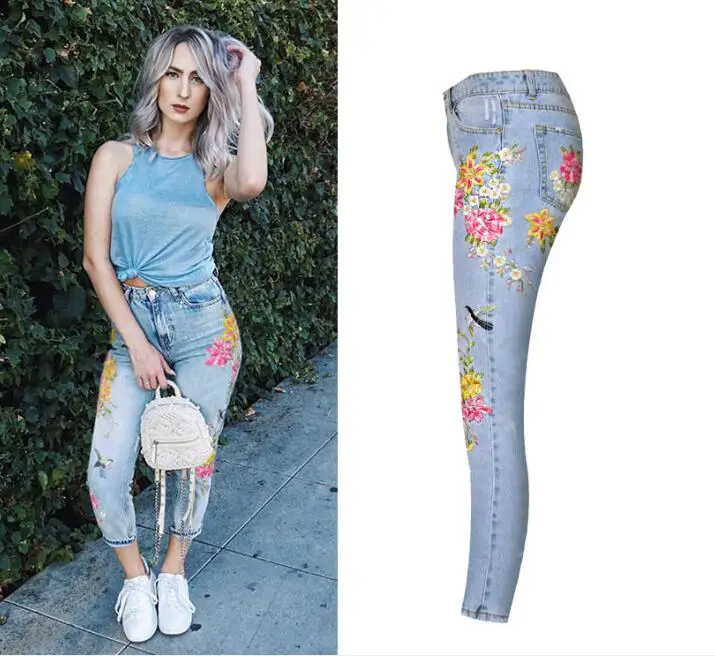 Qualité De Haute Trou Taille Américain Jeans Droit Femmes As Denim Picture Chic Brodés Pantalon Et Supérieure Show Mode Européen qWCPnREzz