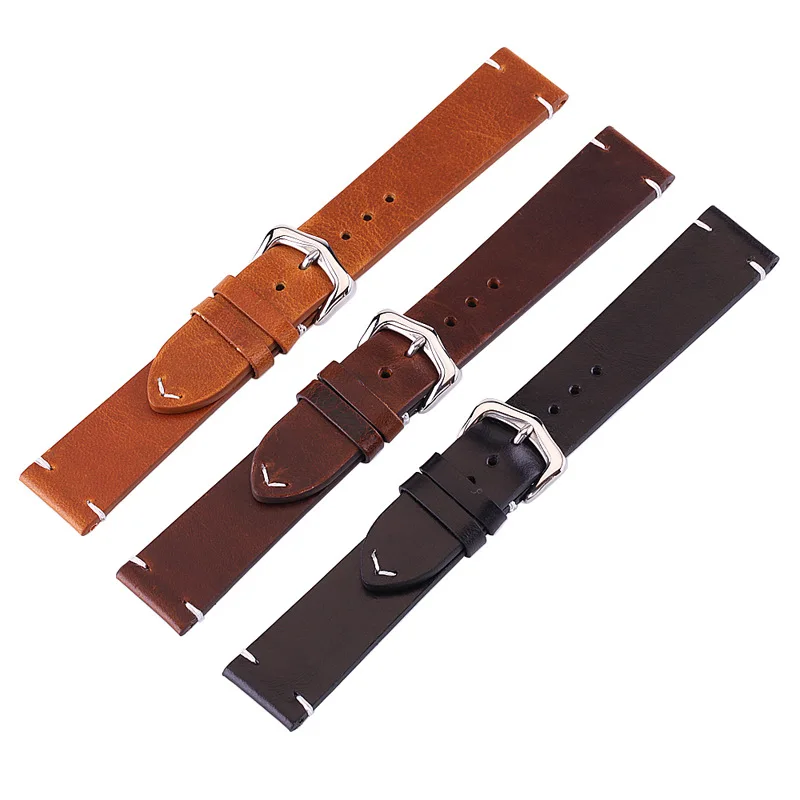 Cowhide Watch Band Strap Pure Leather Men's Leather Dedicated 18mm 20mm 22mm Black with Quick Release Spring Bar Replacement