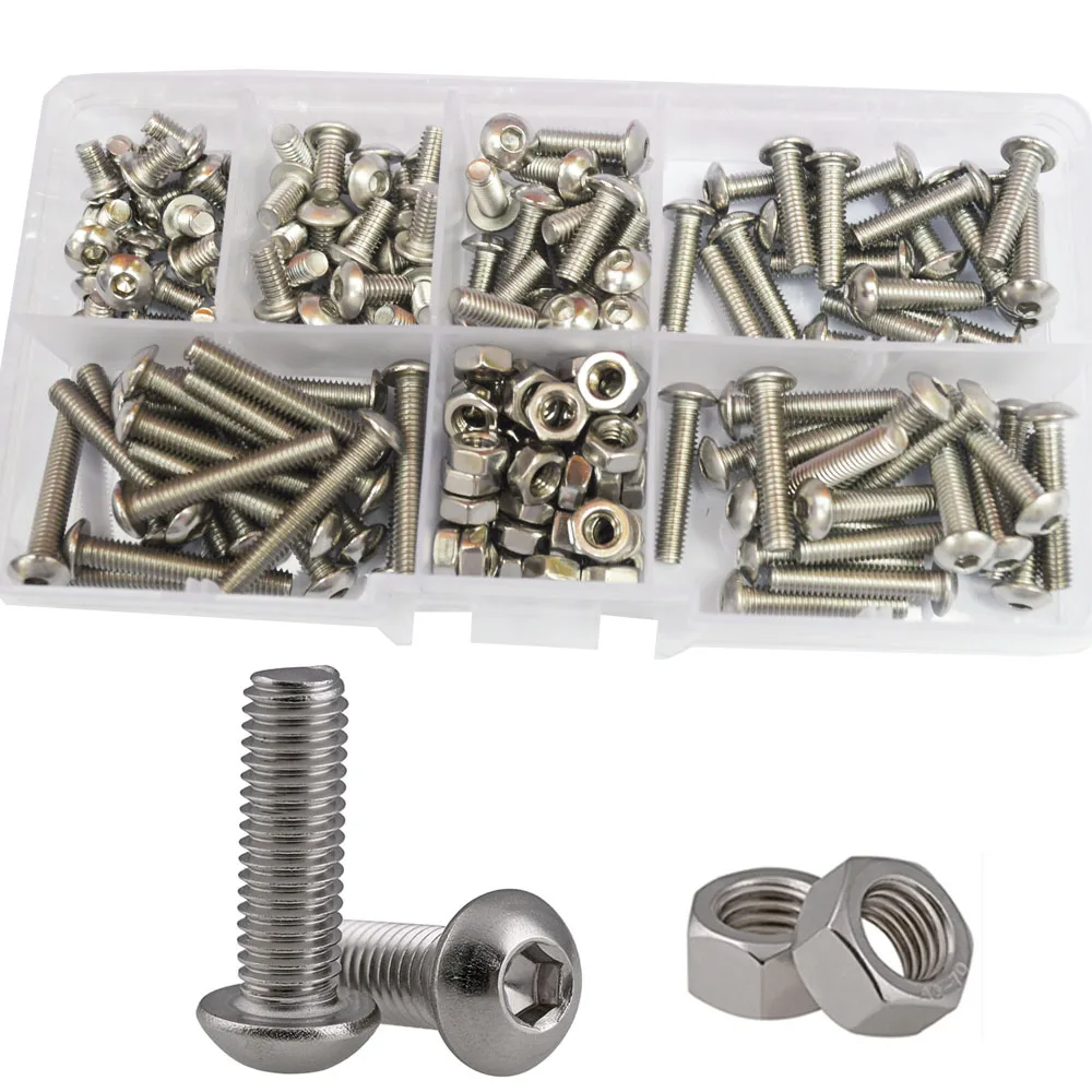 

Hex Button Head Machine Screw Pan Thread Metric Mushroom Hexagon Socket Cap Bolt Nut 304 Stainless Steel Assortment Kit Set M4